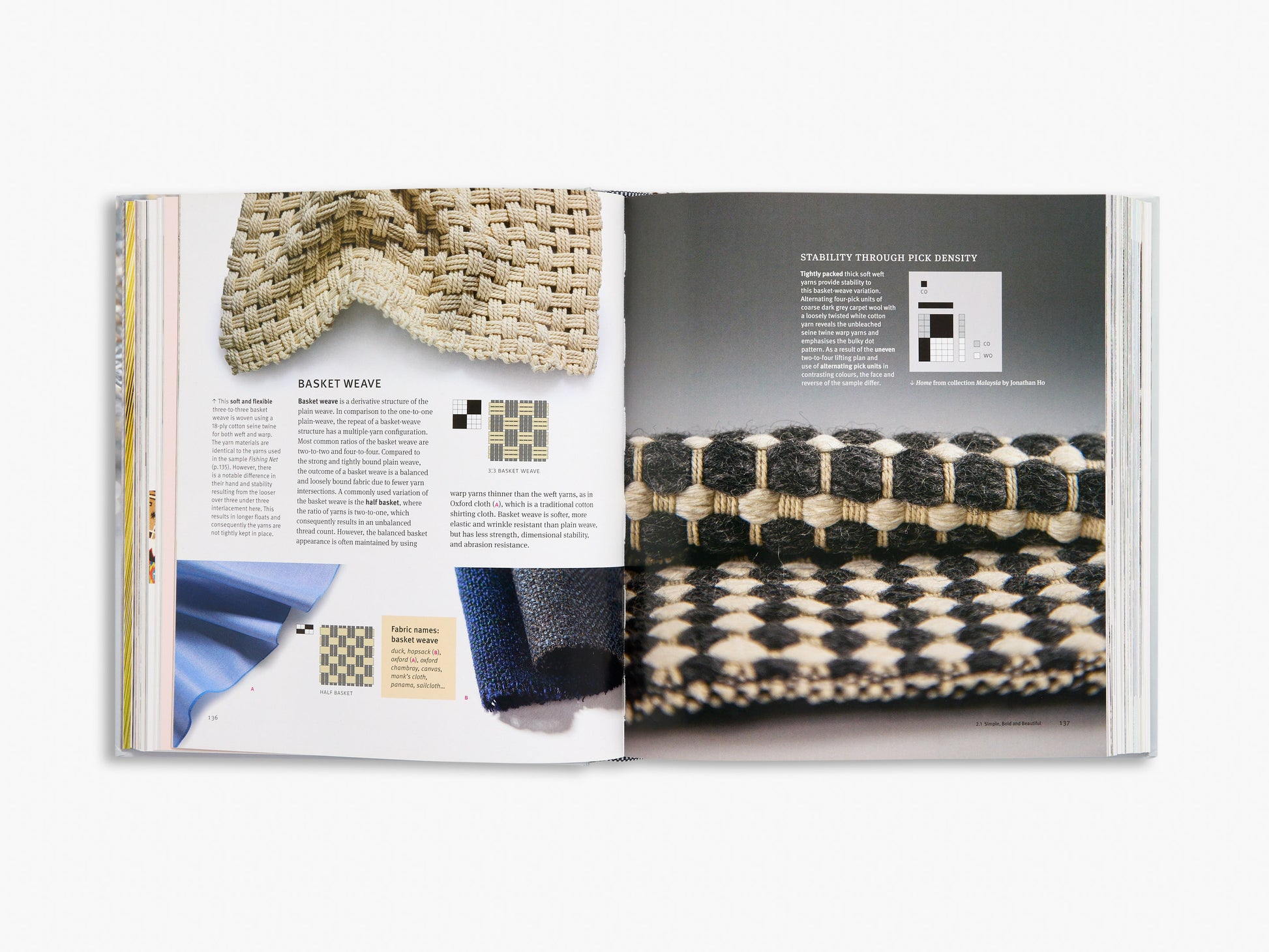 Open book showing images of woven baskets and patterns