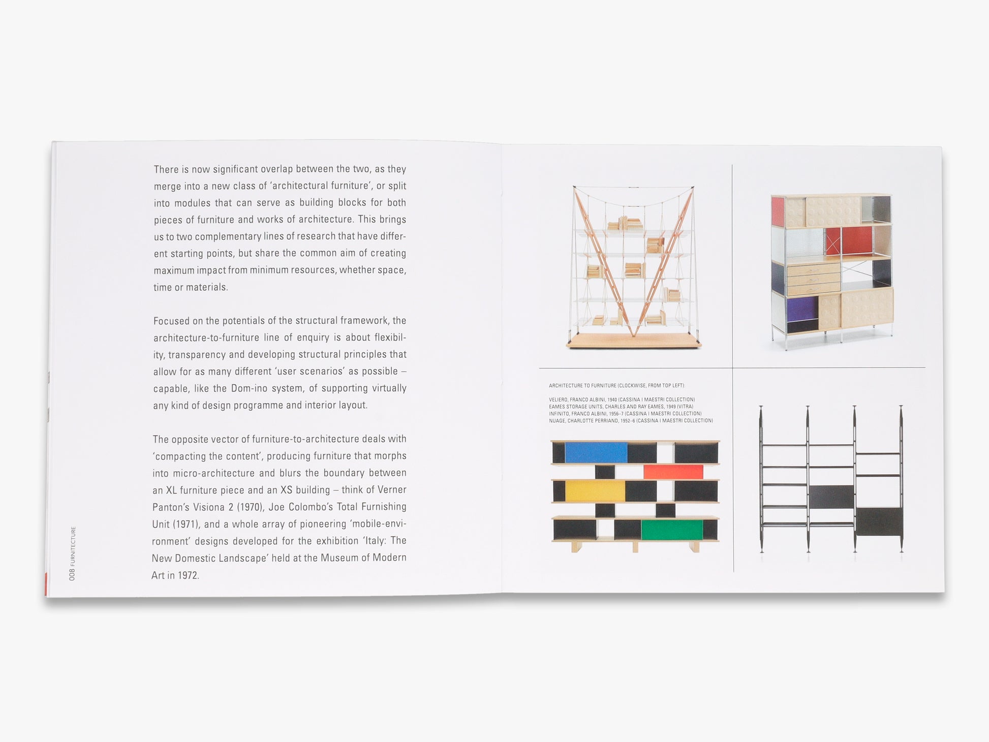 Book open to a page with text and geometric design illustrations on a white background