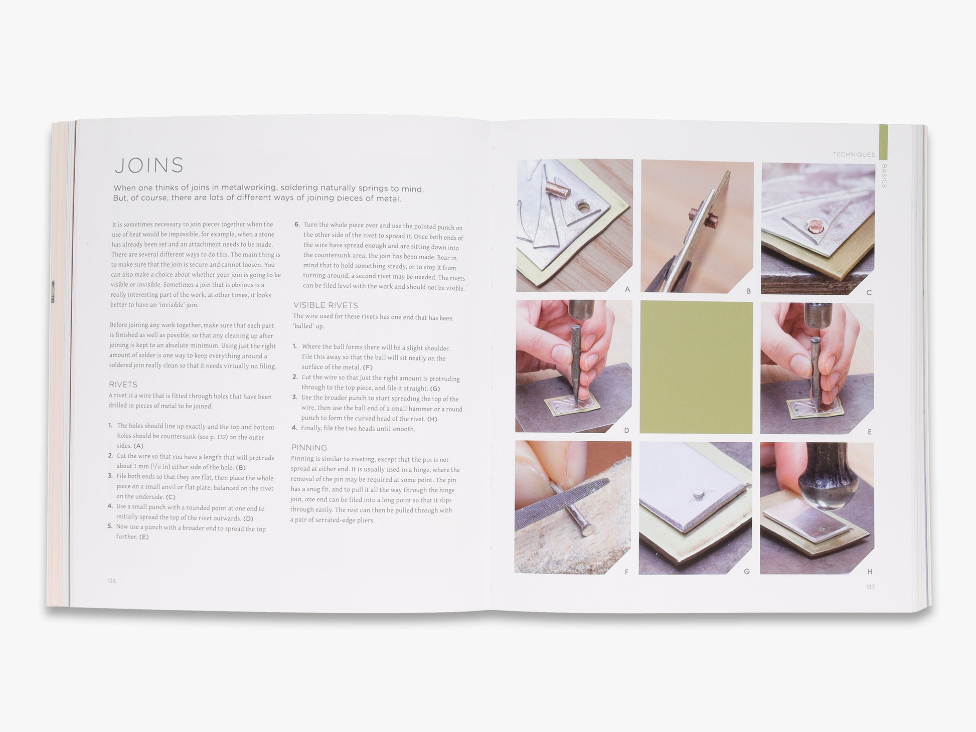 Open book showing text and images of hands working with tools on a white background