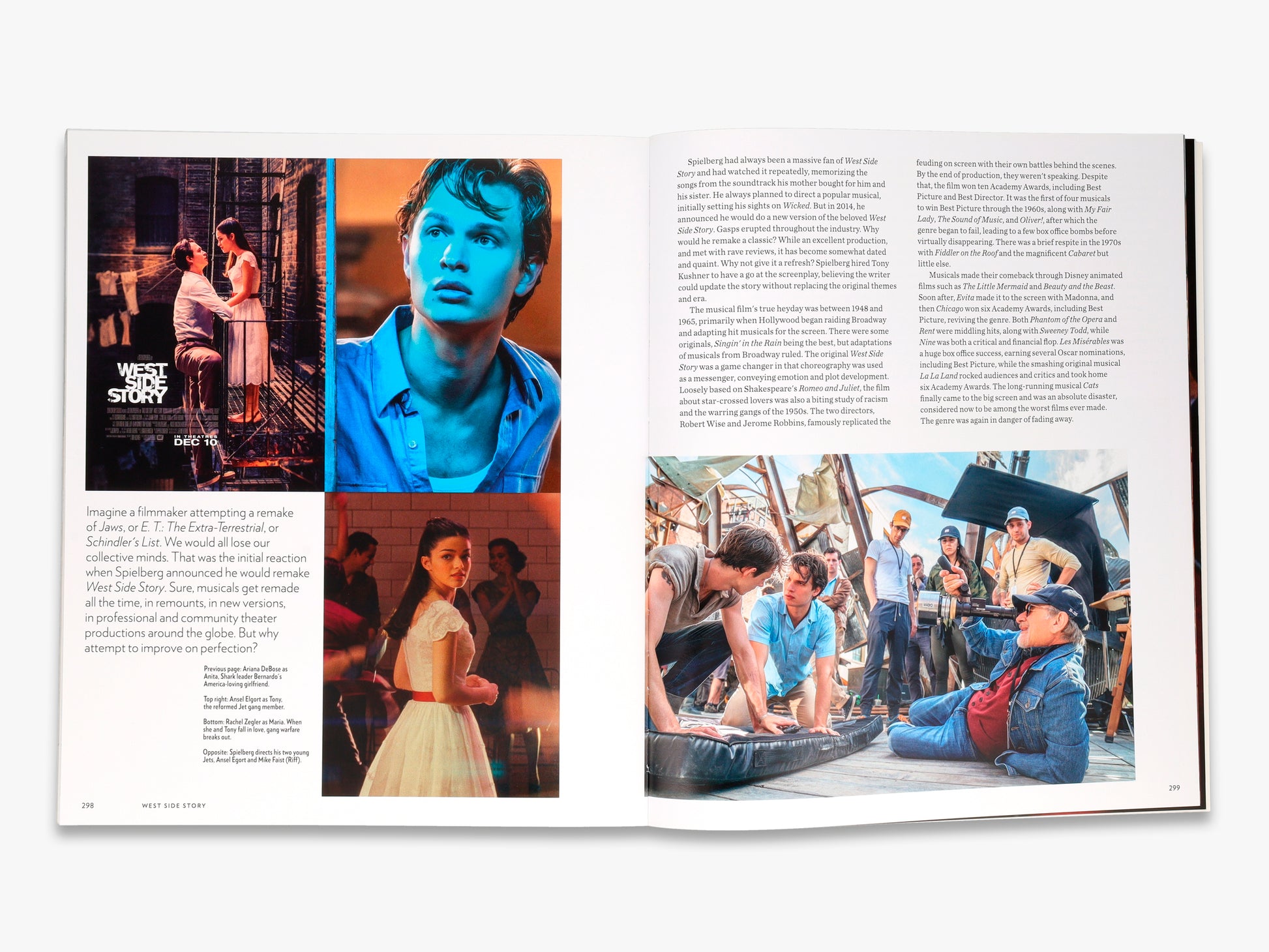 Book open to a page with images and text related to 'West Side Story'.