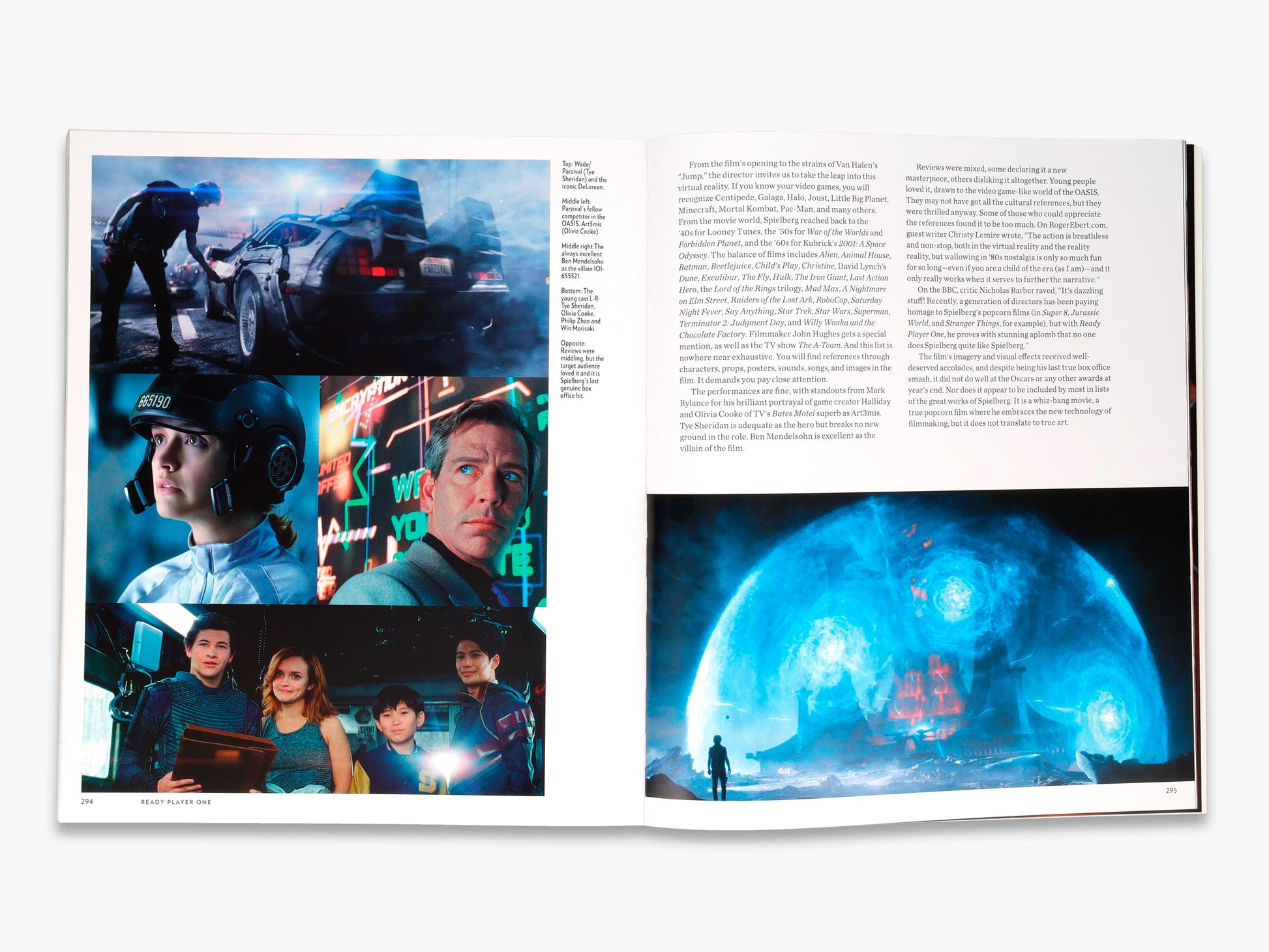 Open book showing a collage of images with futuristic elements and text on a white background.