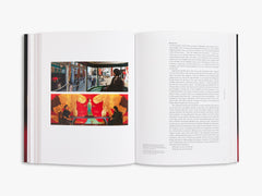 Open book with colorful illustrations on the left page and text on the right page.