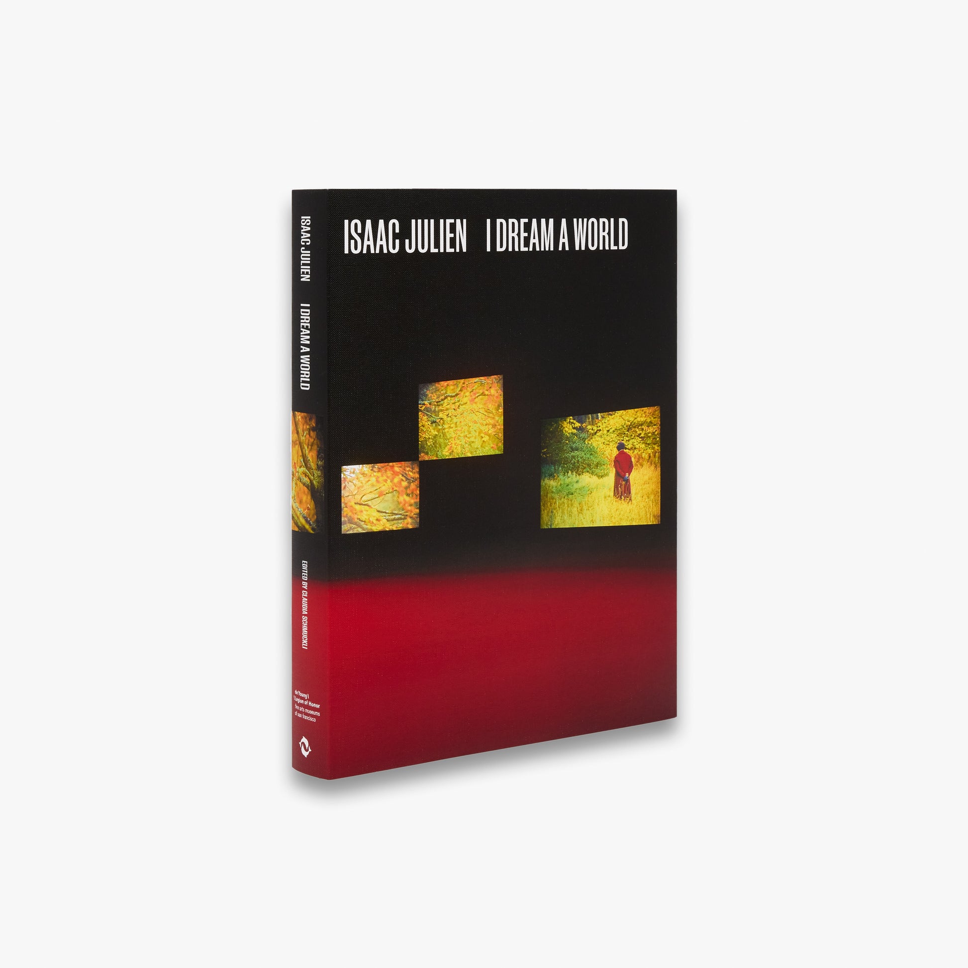 Book cover of 'Isaac Julien: I Dream A World' with black, red, and yellow design on a white background