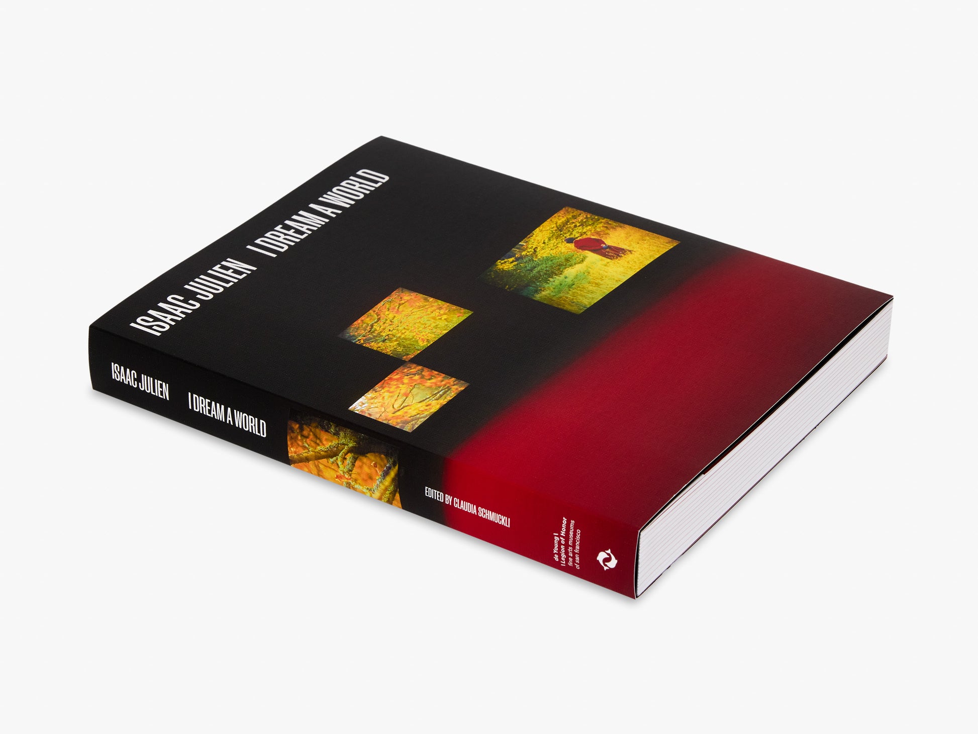 Book titled 'Isaac Julien: I Dream A World' with black, red, and yellow design on a white background
