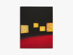 Abstract art piece with geometric shapes on a black and red background
