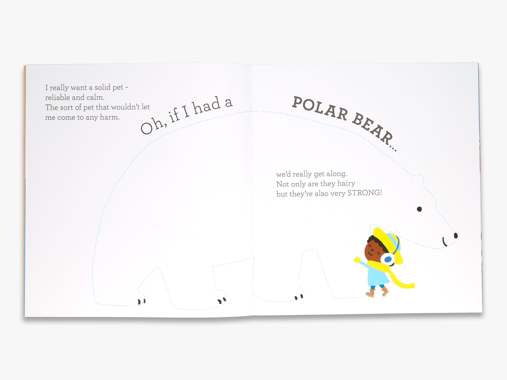 Children's book page with text and a cartoon character on a white background