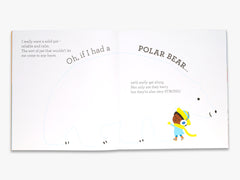 Children's book page with text and a cartoon character on a white background