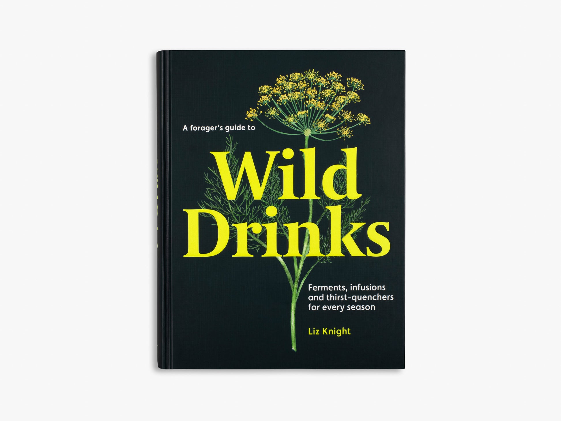 Book cover of 'Wild Drinks' with a plant illustration on a black background